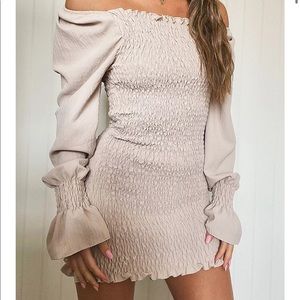 Volume Sleeve Shirred Mini Dress